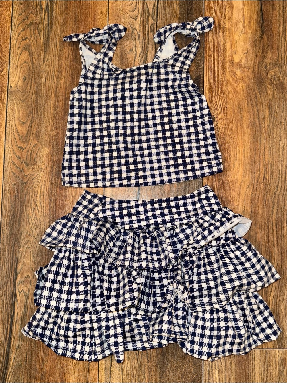 btween Navy and White Gingham Ruffle Skirt Set